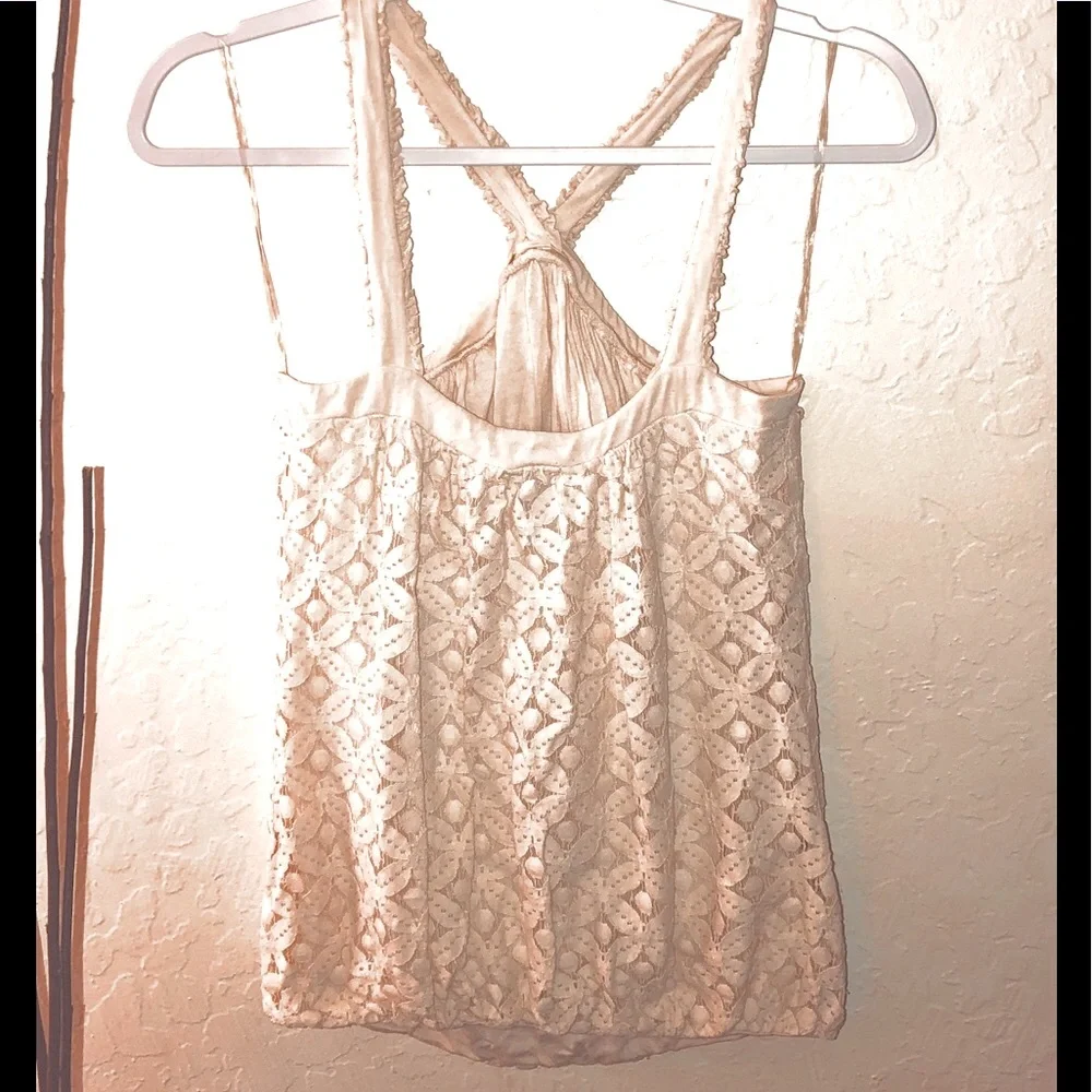Anthro Ella Moss Cream Eyelet Floral Lace top